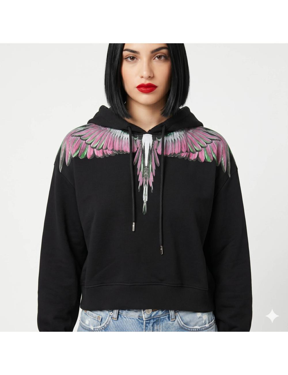 County of milan black sweatshirt with lilac feathers