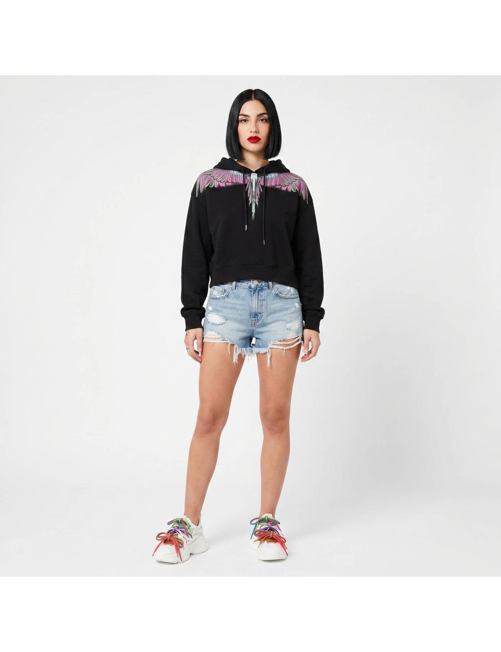 County of milan black sweatshirt with lilac feathers