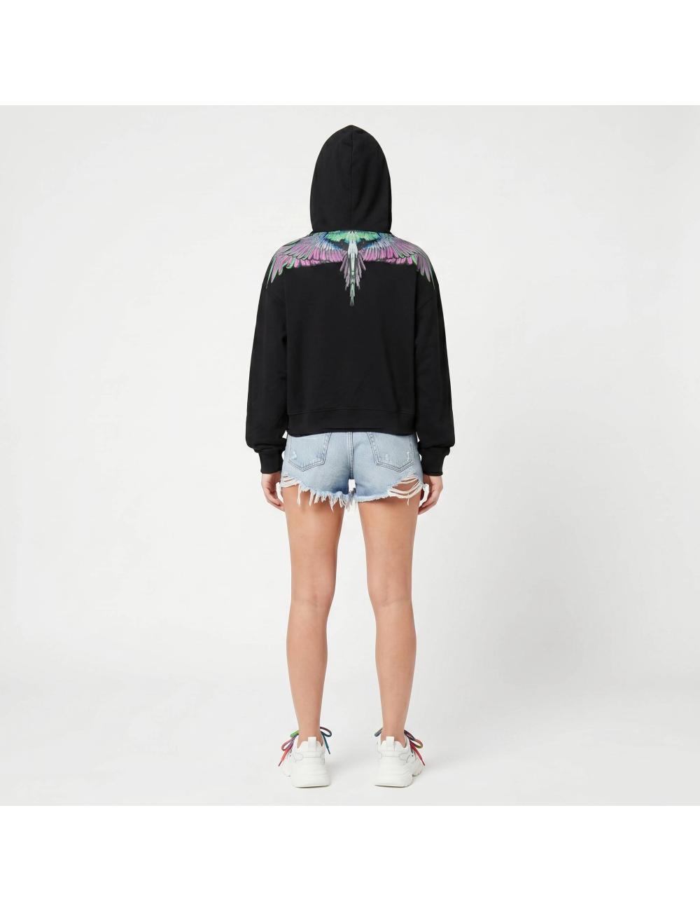 County of milan black sweatshirt with lilac feathers