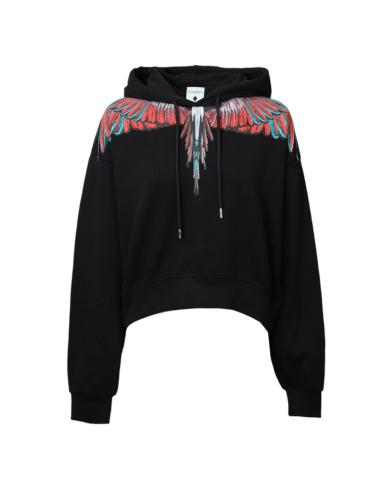 County of milan black sweatshirt with red feathers