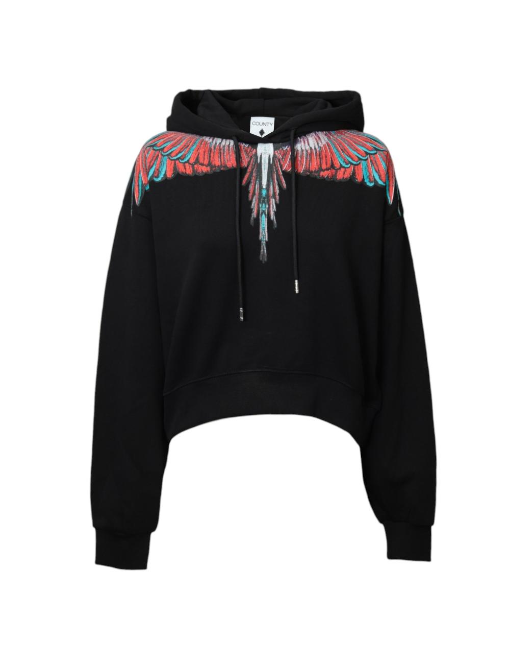 County of milan black sweatshirt with red feathers