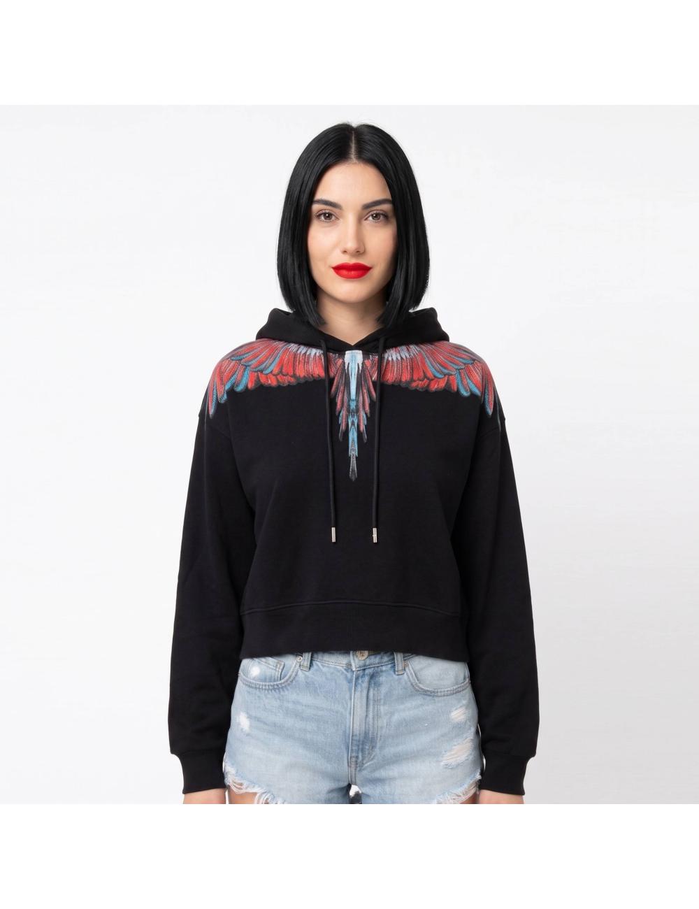 County of milan black sweatshirt with red feathers