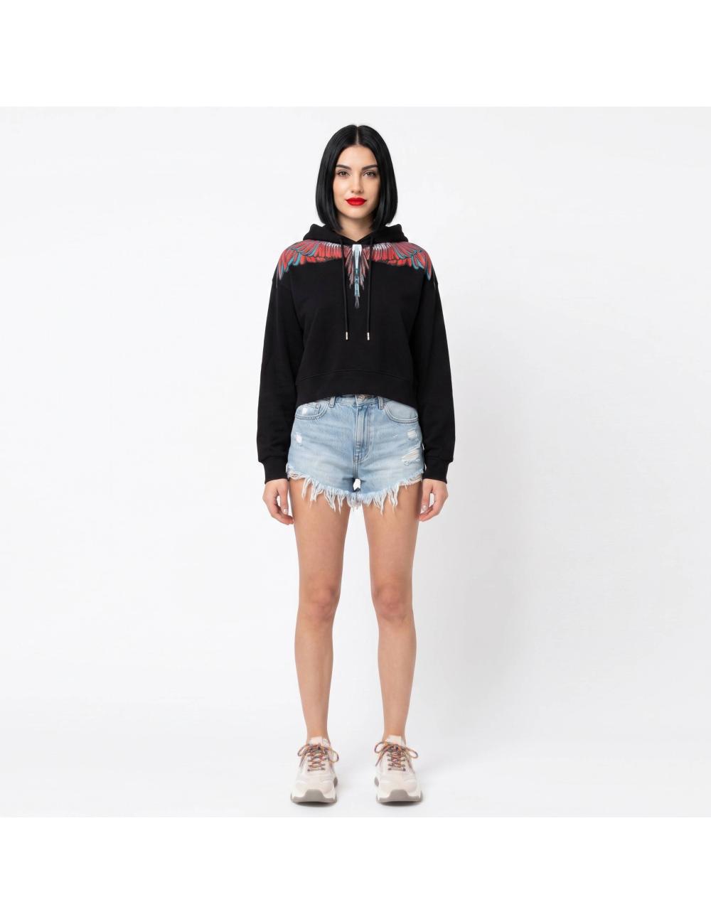 County of milan black sweatshirt with red feathers