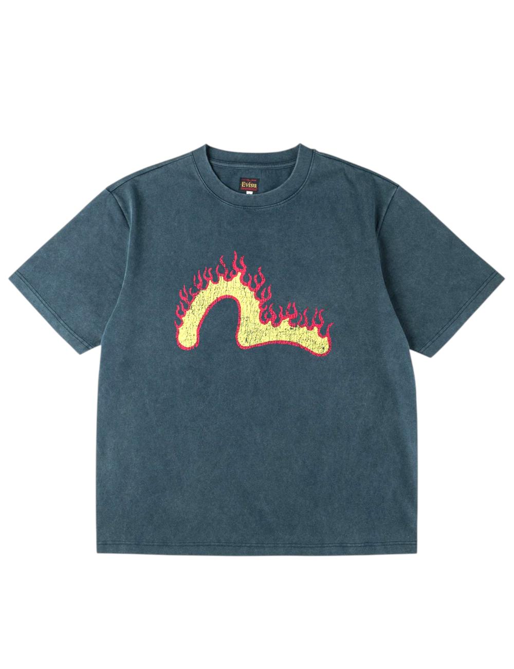 Evisu T-shirt blu fiamme