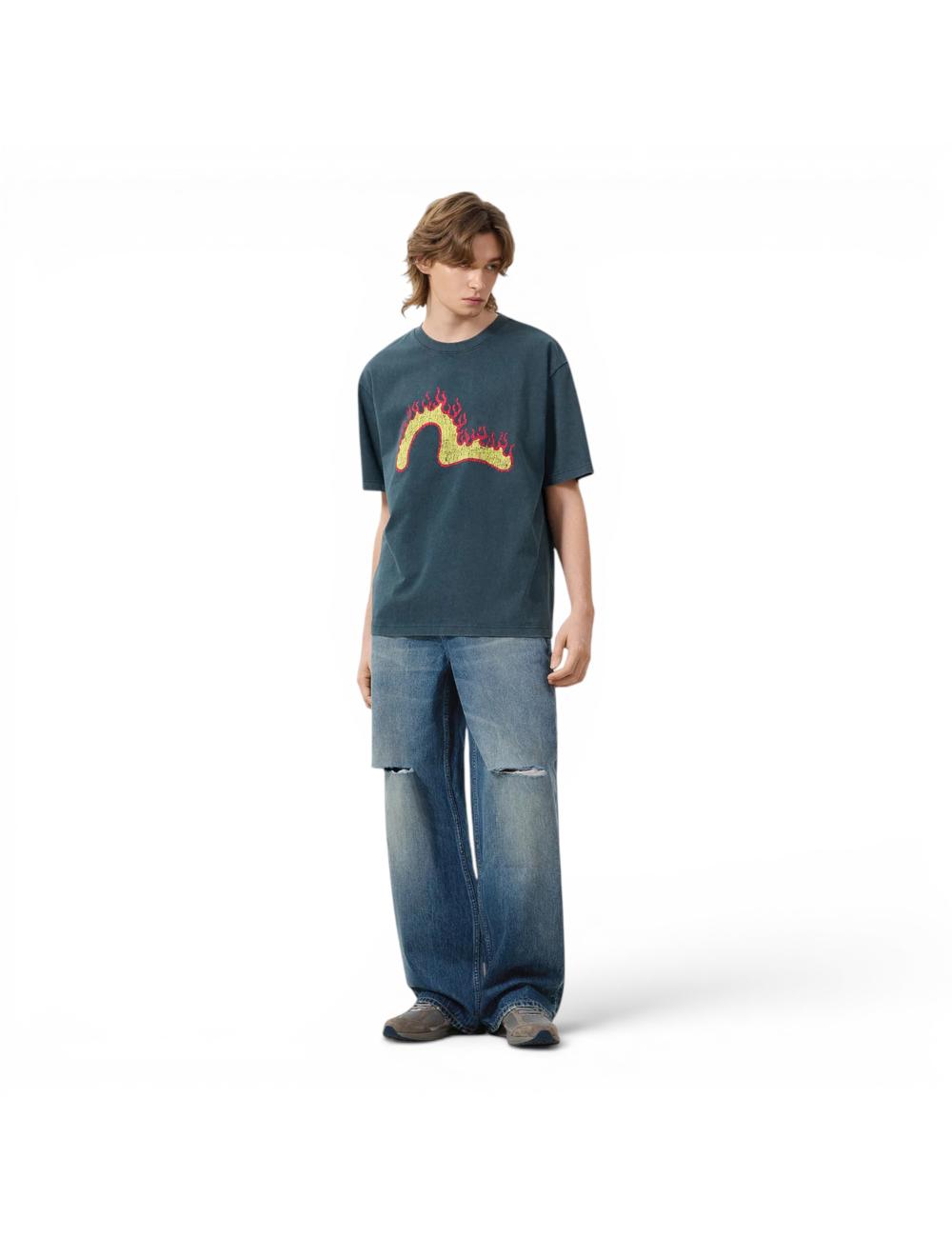 Evisu T-shirt blu fiamme