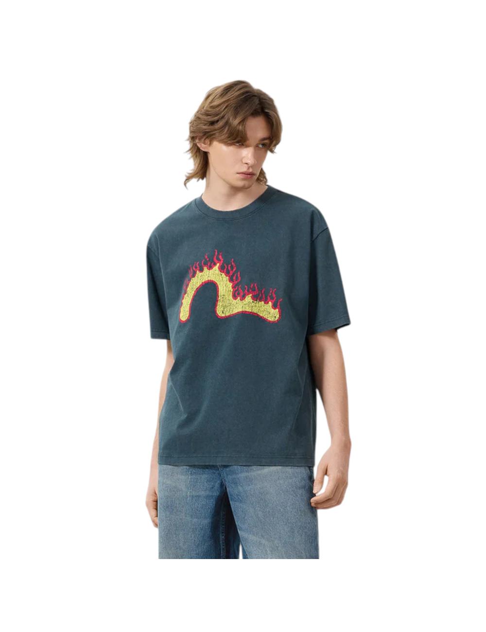 Evisu T-shirt blu fiamme