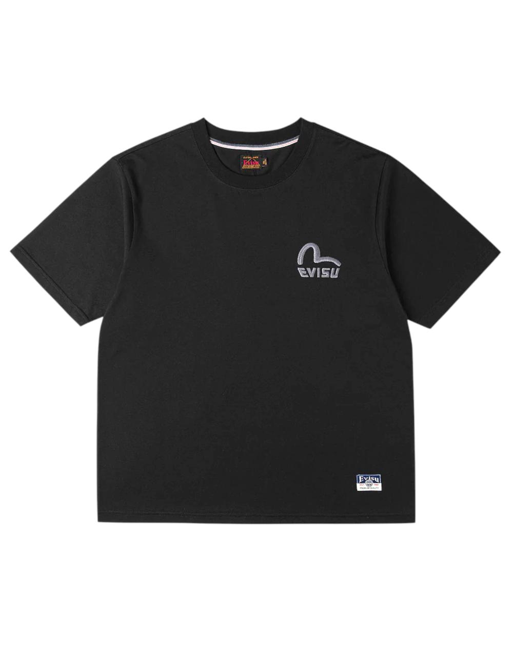 Evisu T-shirt nera logo cucito