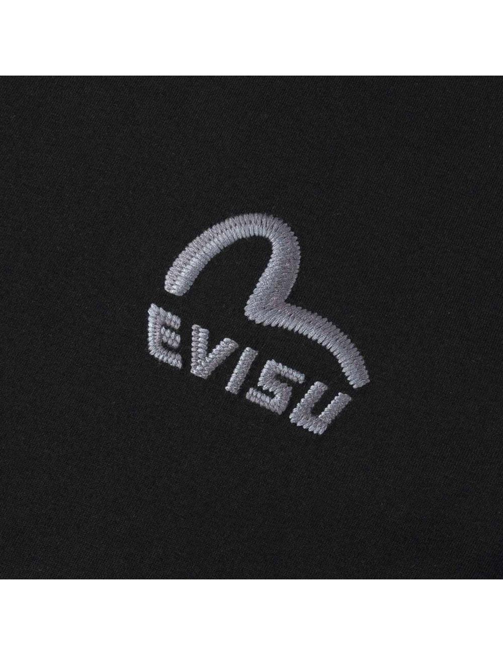 Evisu T-shirt nera logo cucito