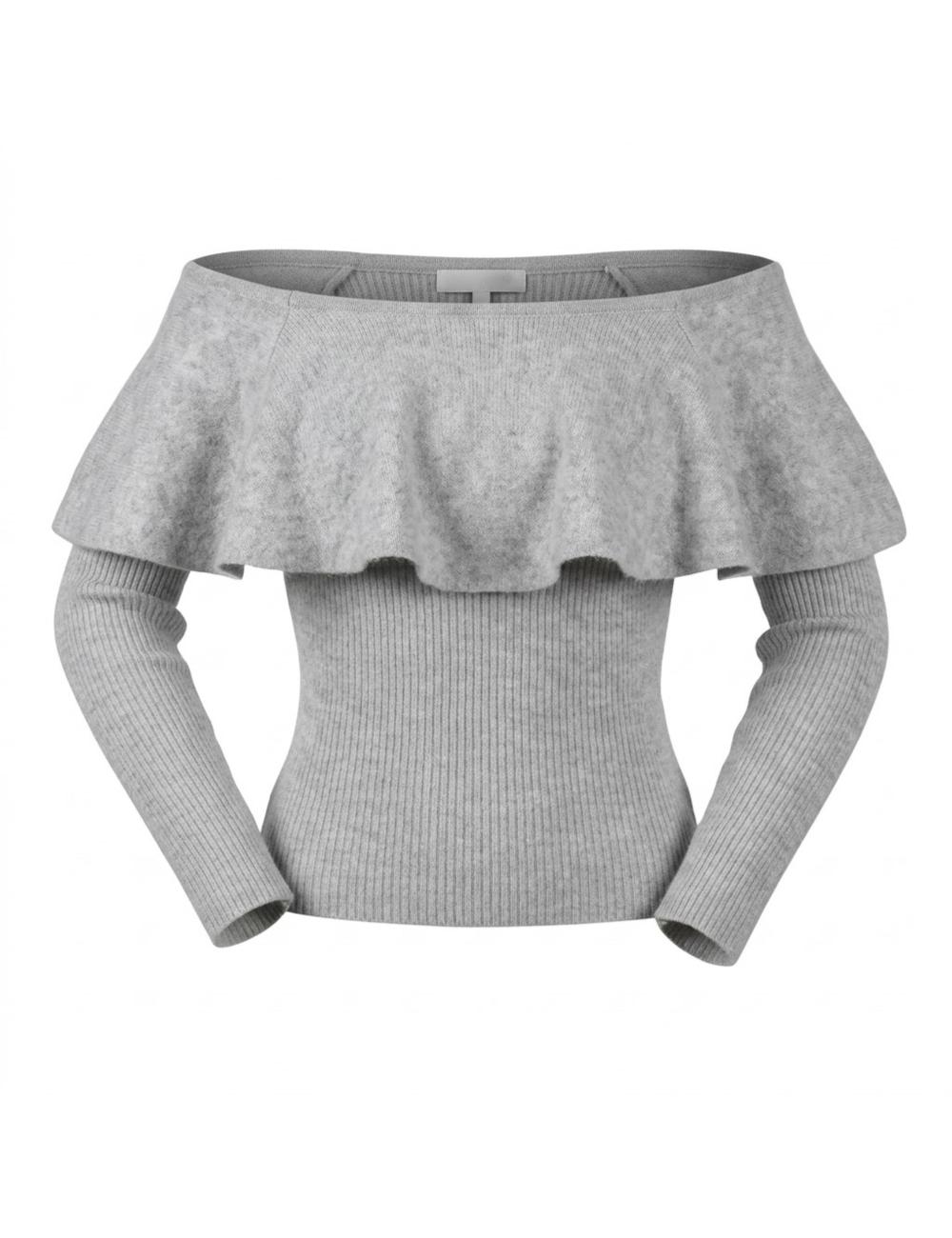 Glamorous grey wide-neck...