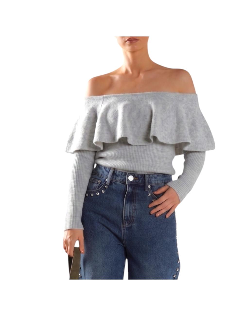 Glamorous grey wide-neck...