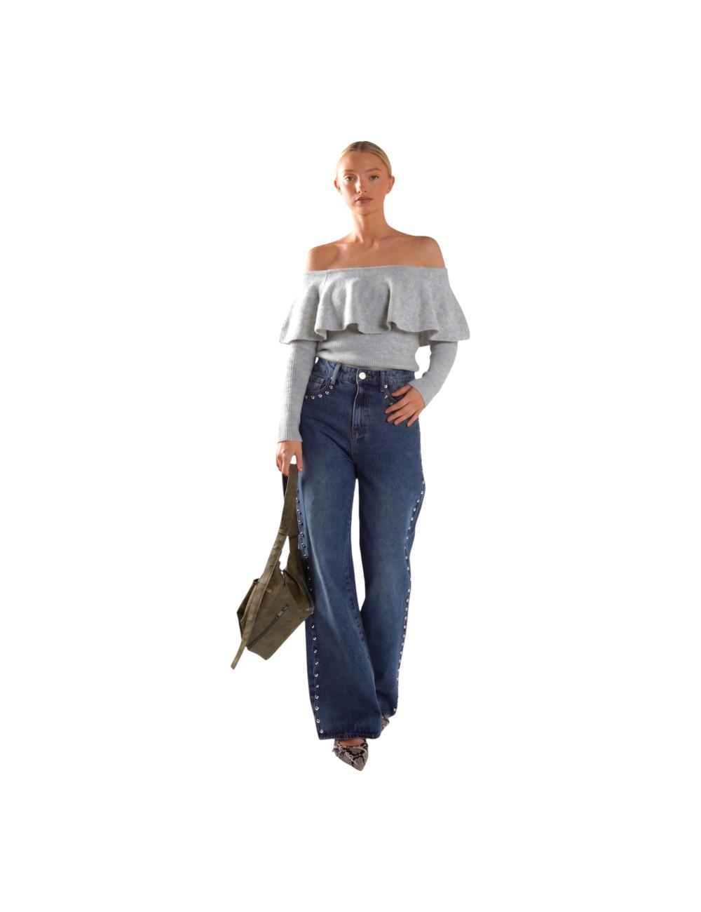 Glamorous grey wide-neck...
