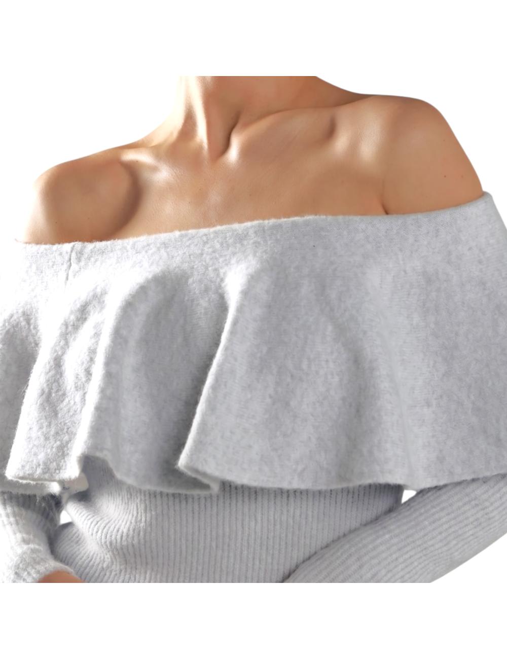 Glamorous grey wide-neck...