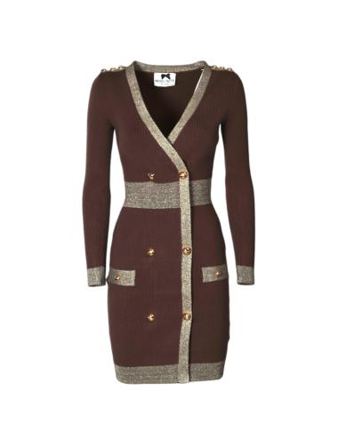 NoSecrets brown sheath dress with gold buttons