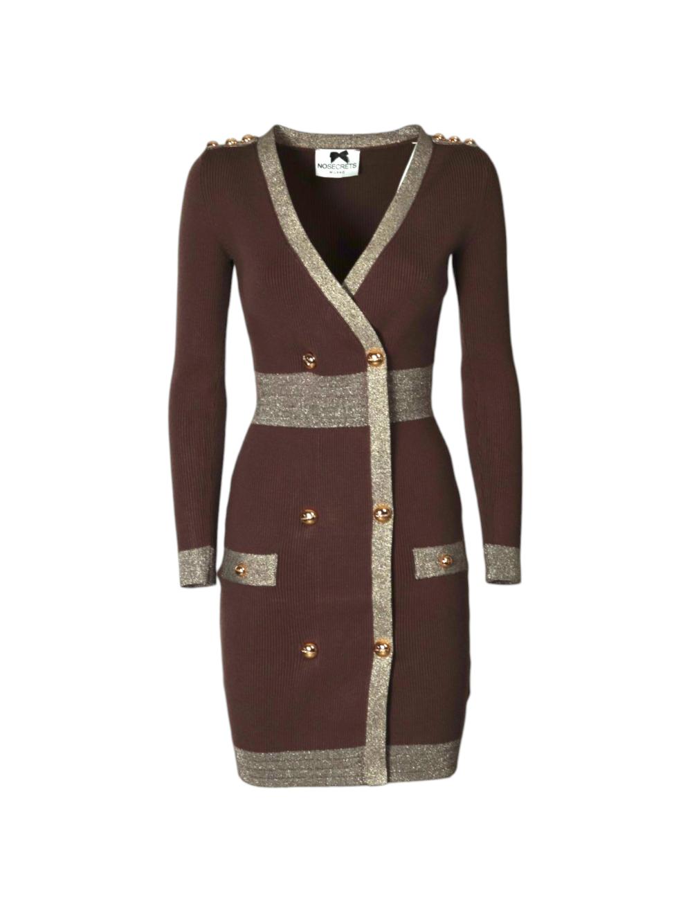 NoSecrets brown sheath dress with gold buttons