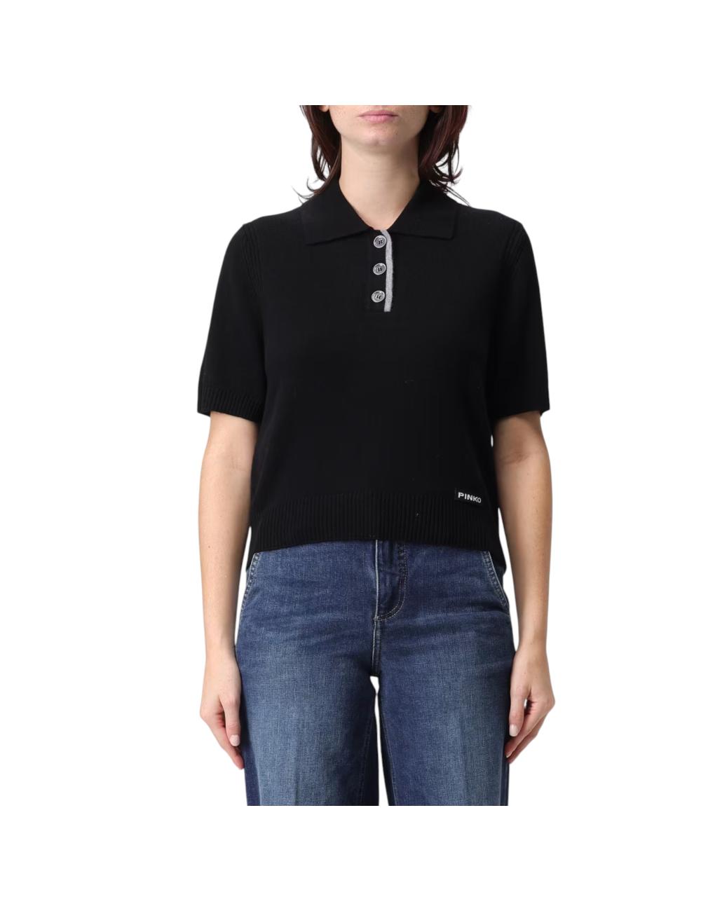 Pinko black cashmere polo shirt