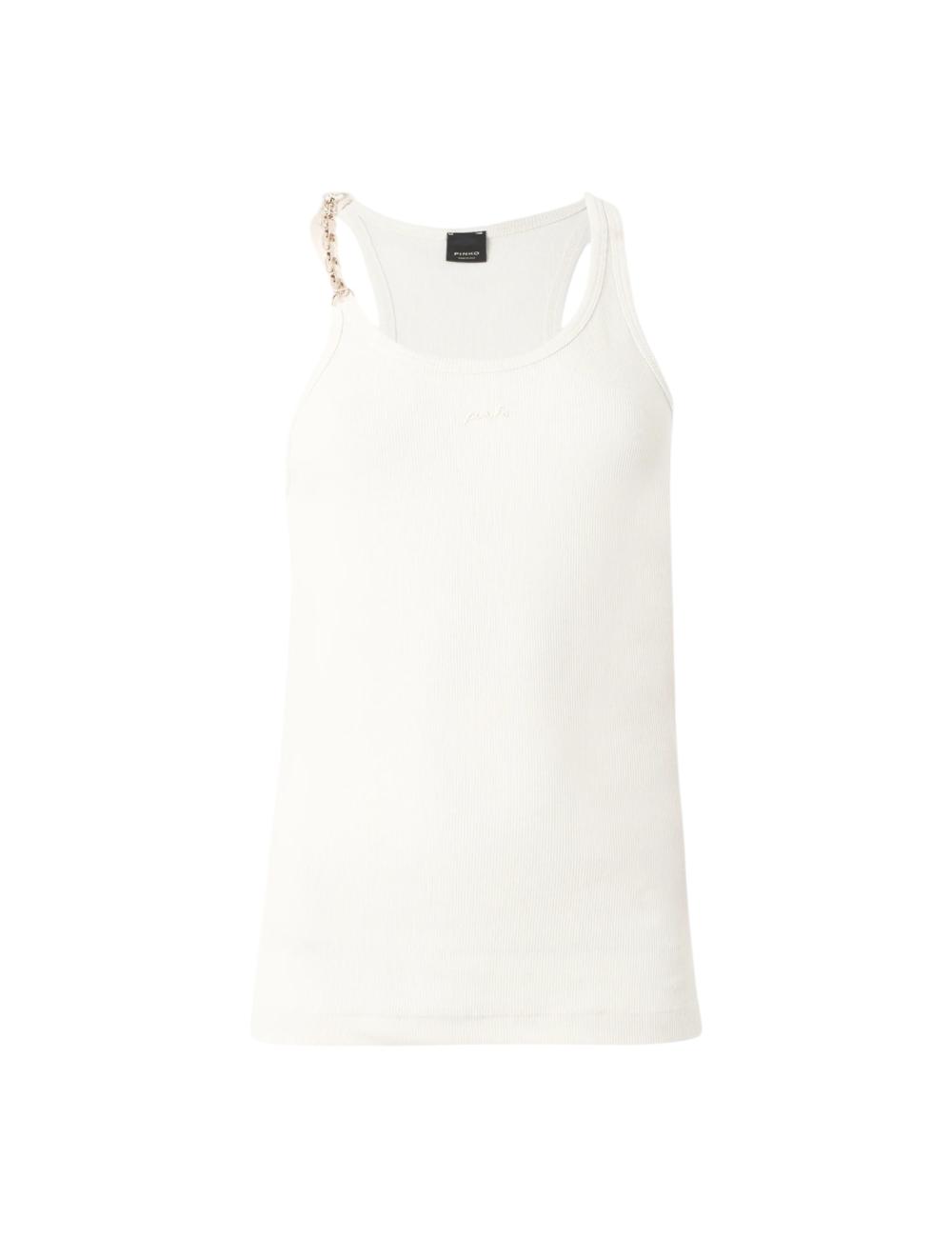 Pinko beige ribbed tank top with chain