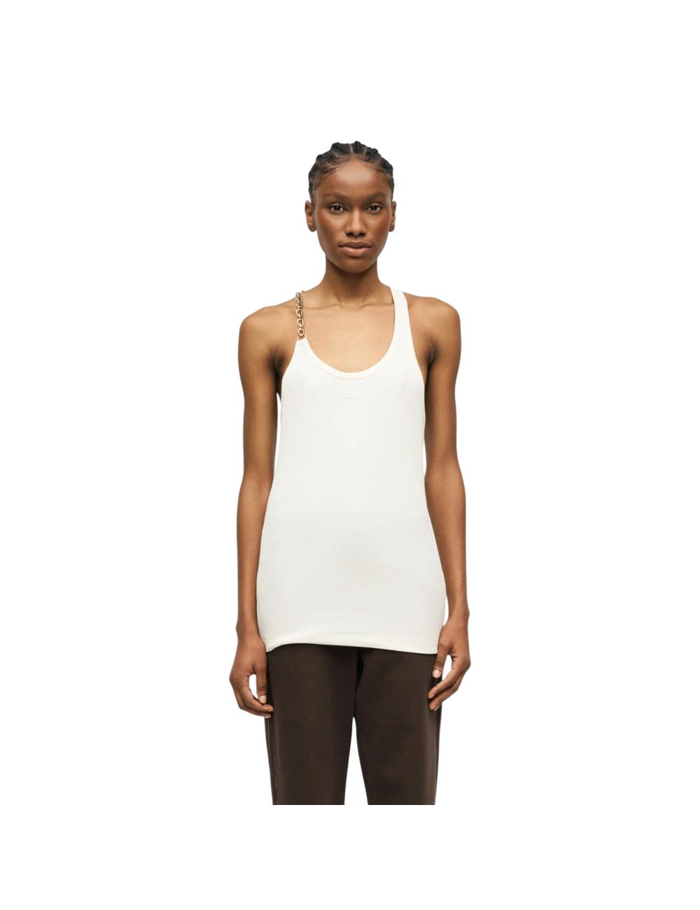 Pinko beige ribbed tank top with chain