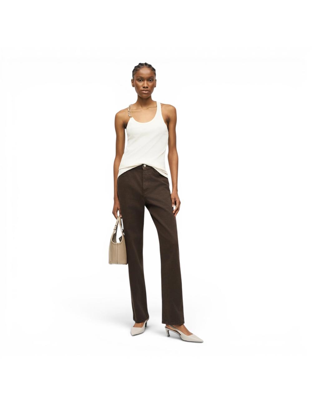 Pinko beige ribbed tank top with chain