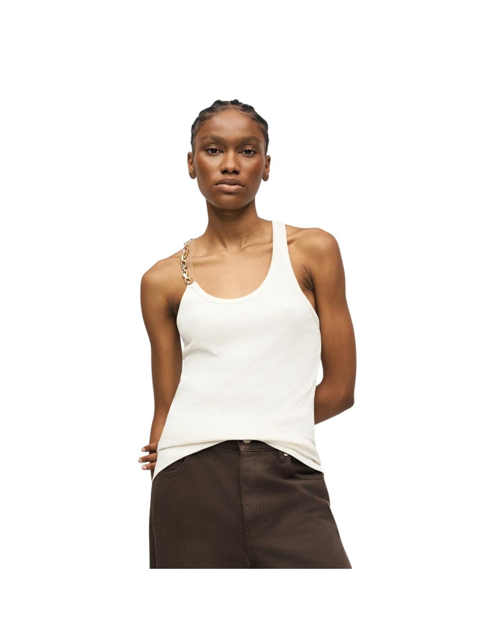 Pinko beige ribbed tank top with chain
