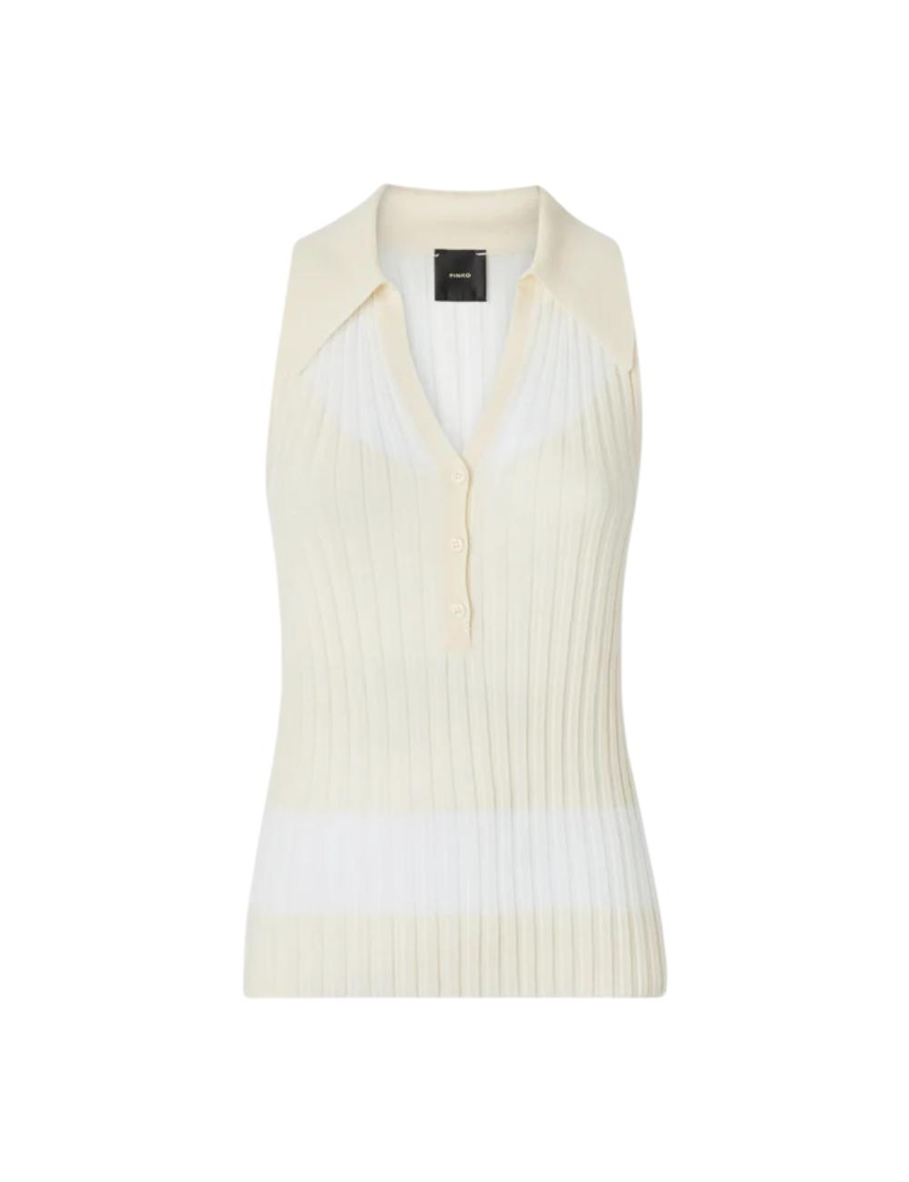 Pinko beige knit polo tank top