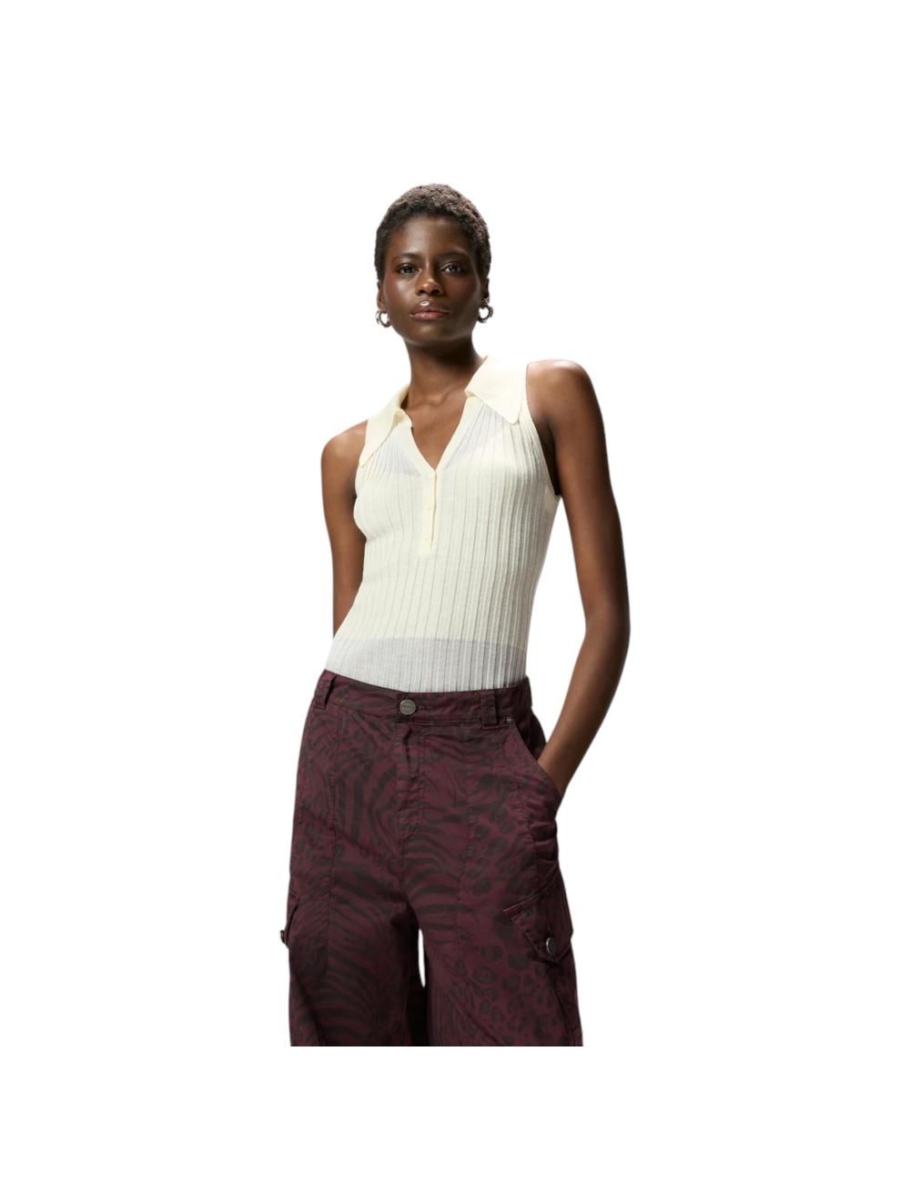Pinko beige knit polo tank top