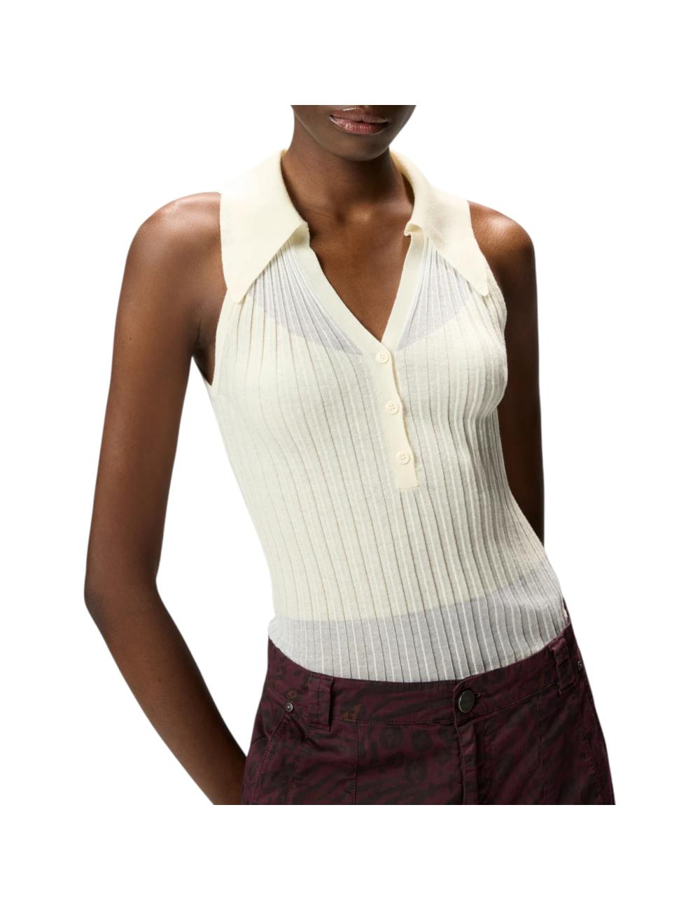 Pinko beige knit polo tank top