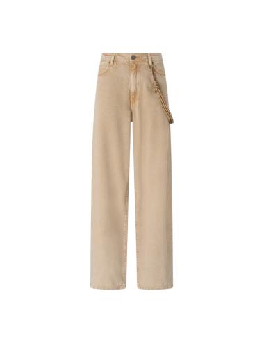 Pinko wide beige jeans with jewel chain