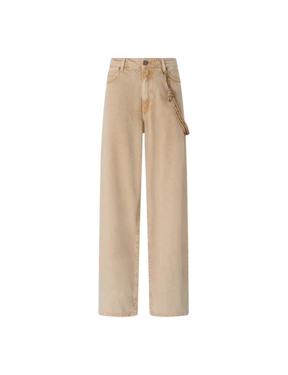 Pinko wide beige jeans with jewel chain