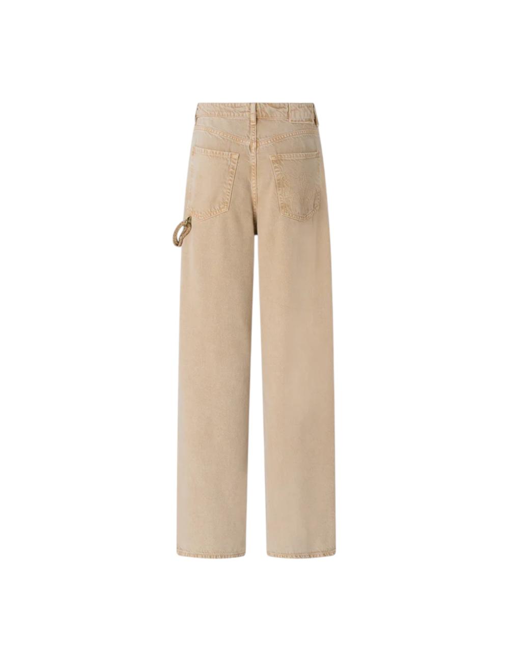 Pinko wide beige jeans with jewel chain