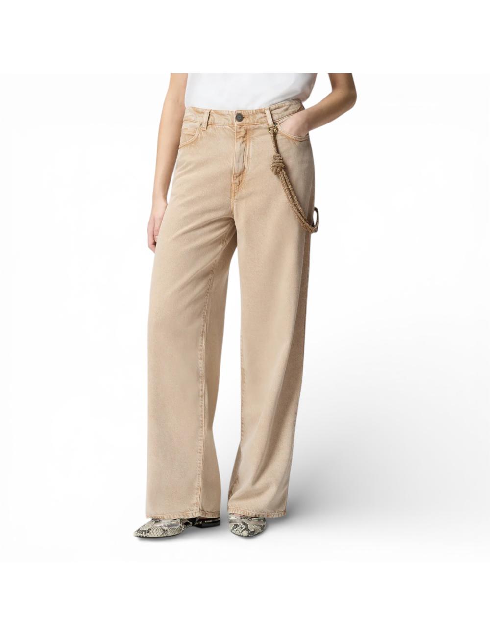 Pinko wide beige jeans with jewel chain