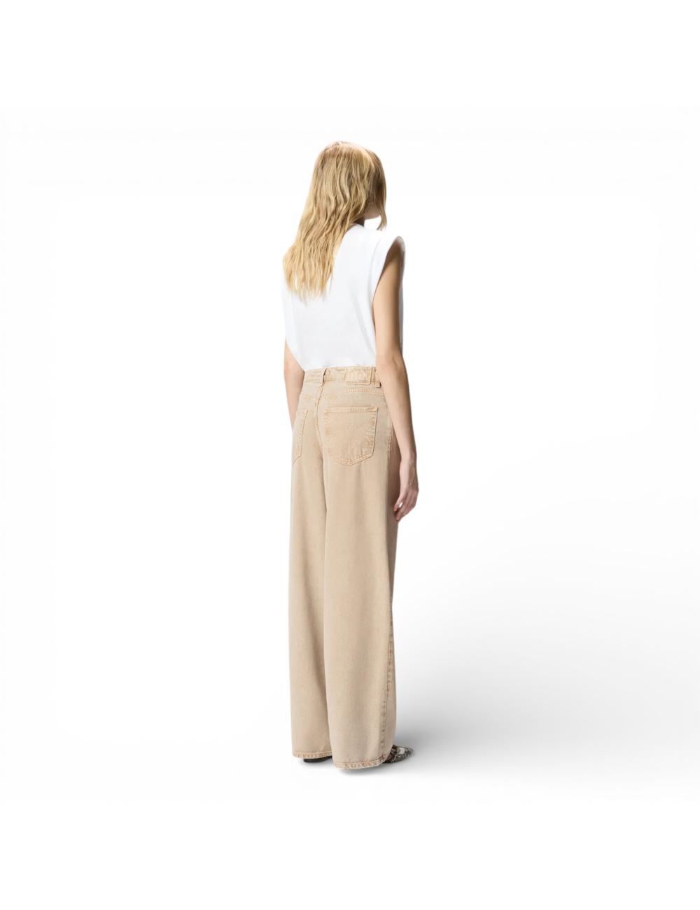 Pinko wide beige jeans with jewel chain