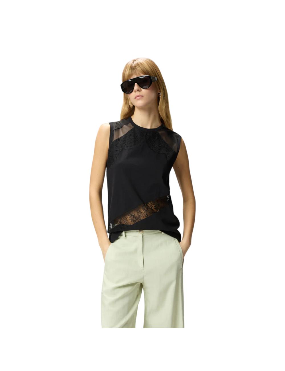 Pinko black top with lace inserts