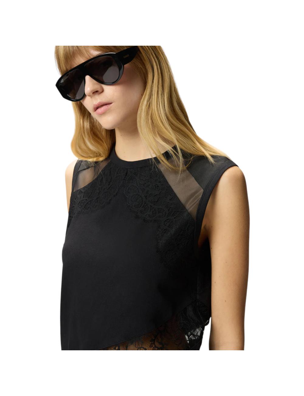 Pinko black top with lace inserts