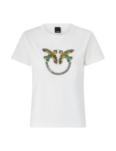 Pinko white t-shirt with jewel appliqués