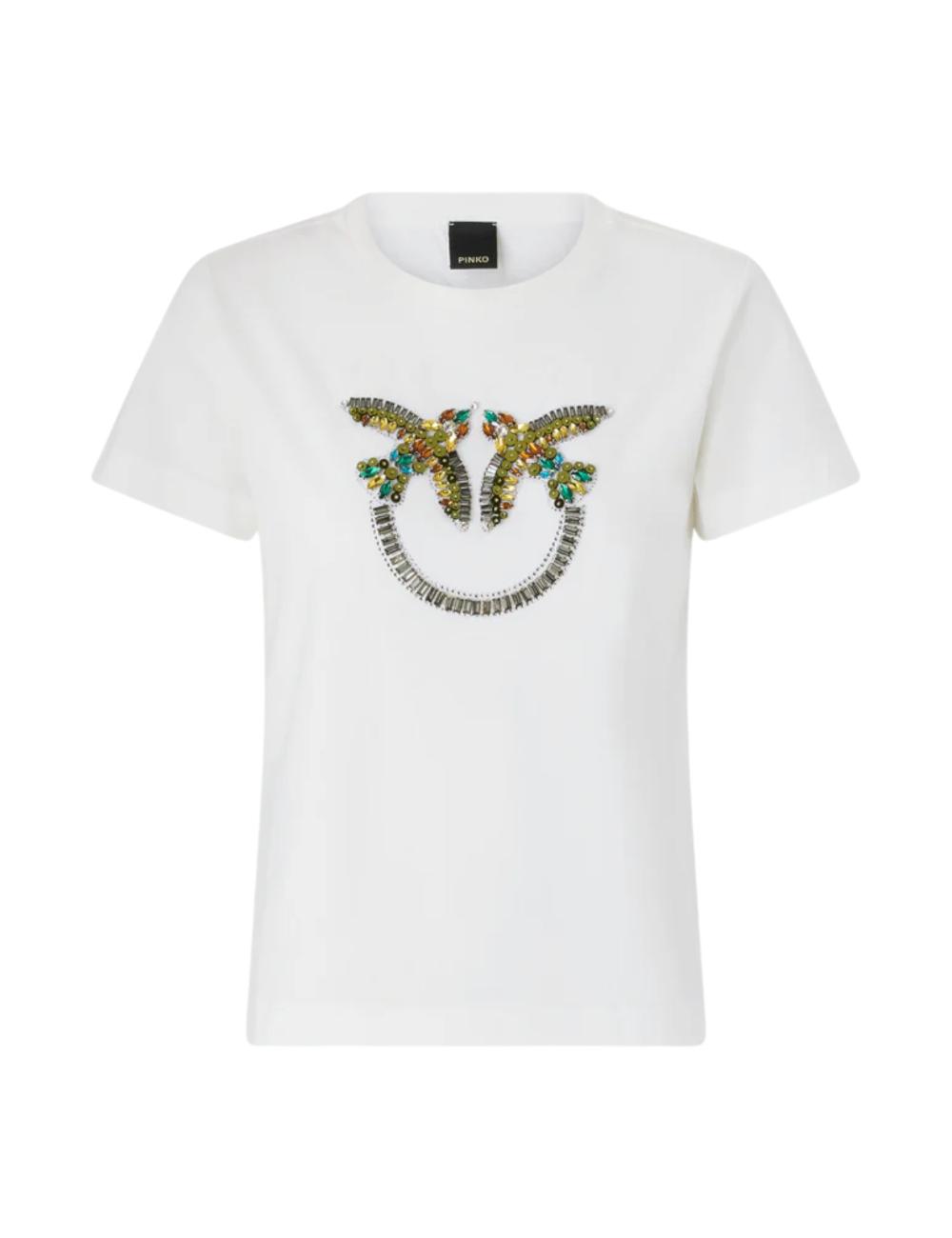 Pinko white t-shirt with jewel appliqués