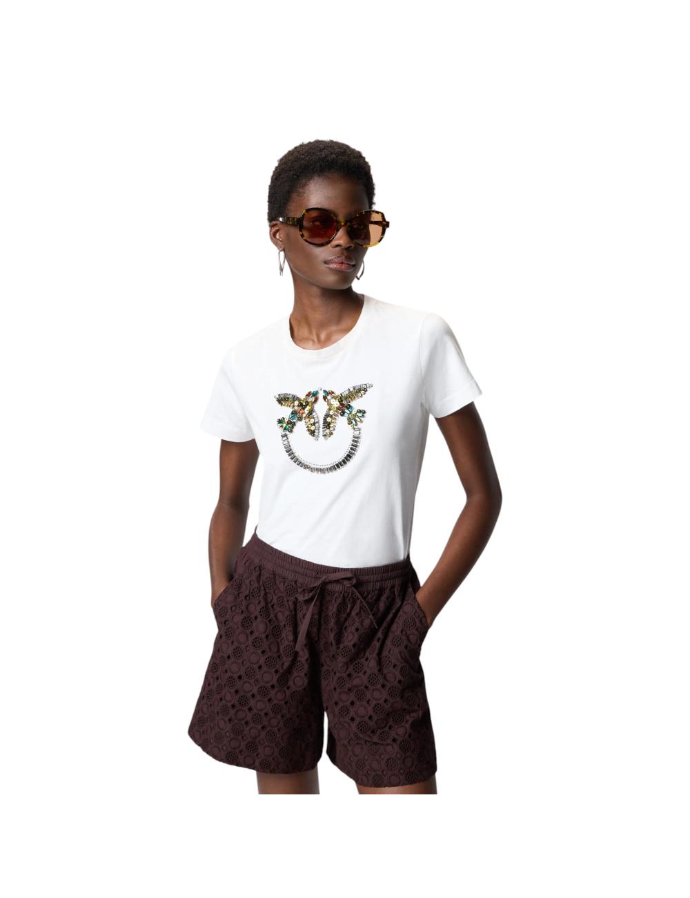 Pinko white t-shirt with jewel appliqués