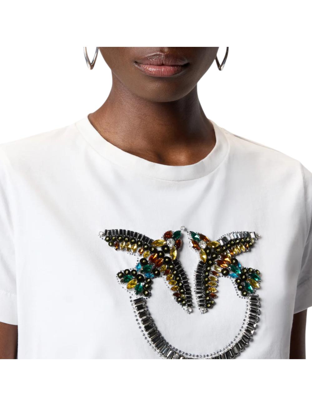 Pinko white t-shirt with jewel appliqués