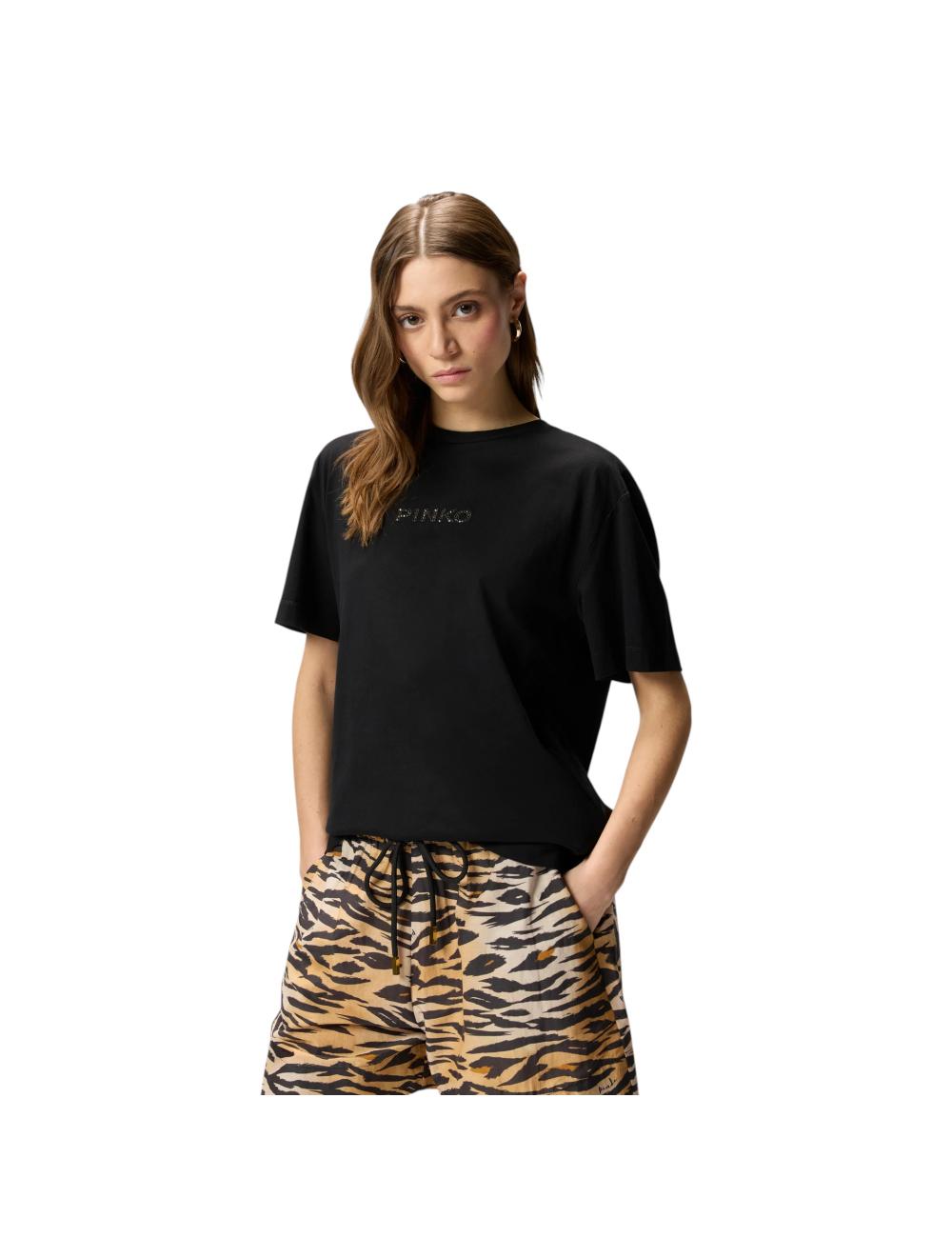 Pinko t-shirt nera more strass