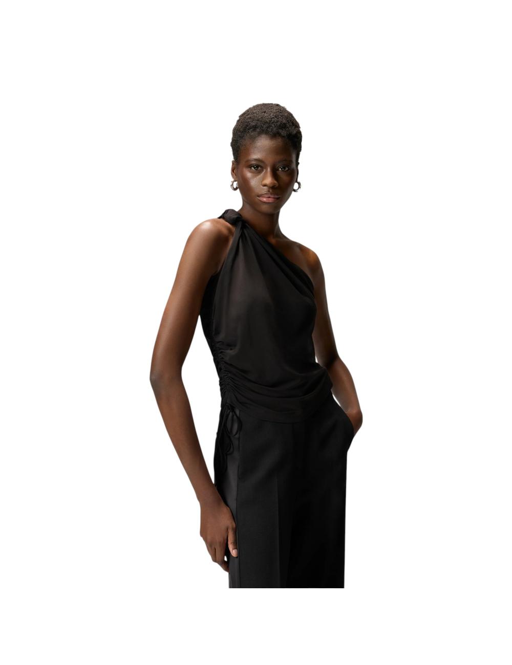 Pinko black one-shoulder top with knot