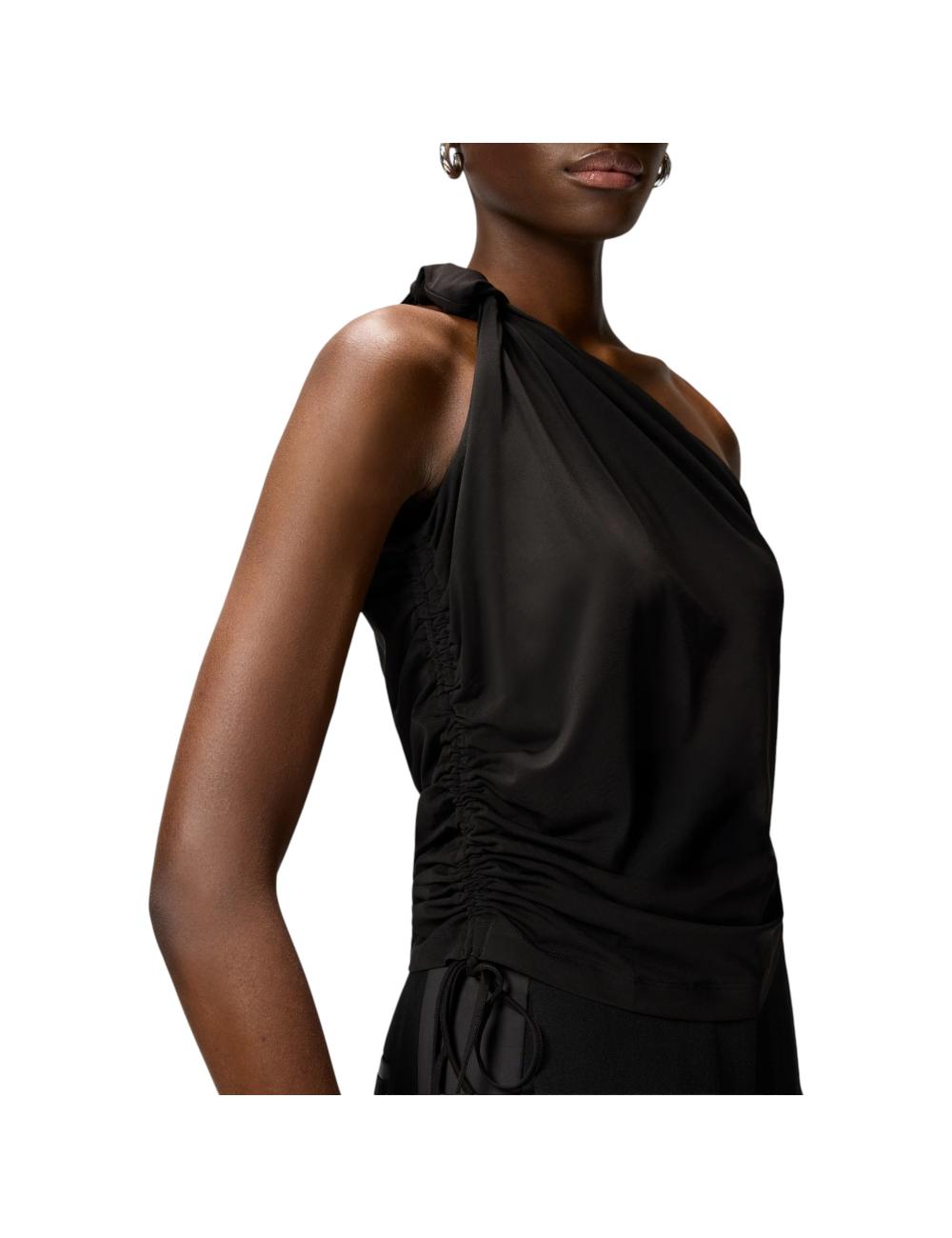 Pinko black one-shoulder top with knot