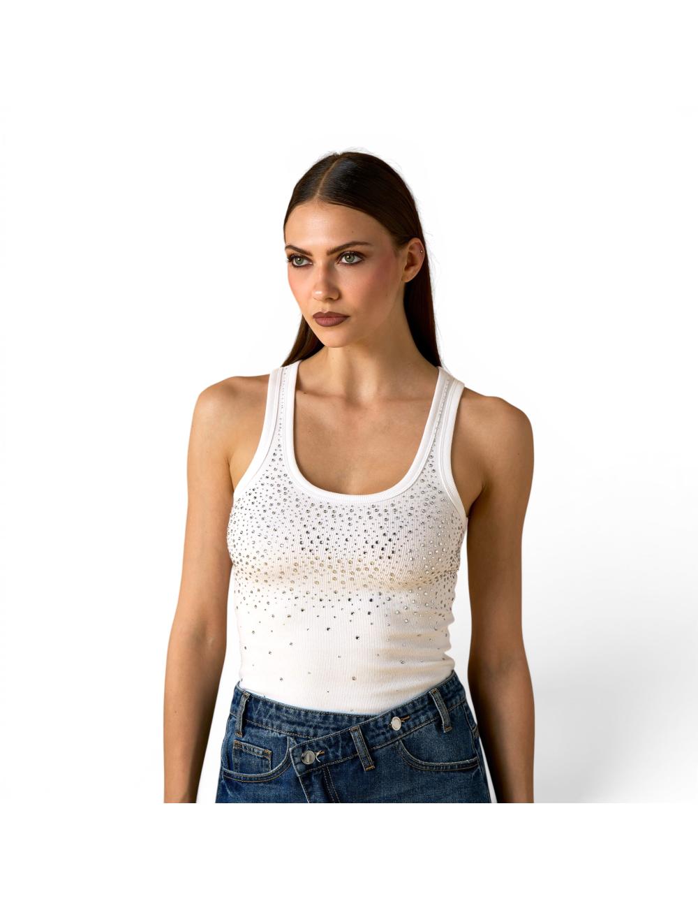 Nosecrets white tank top with rhinestones