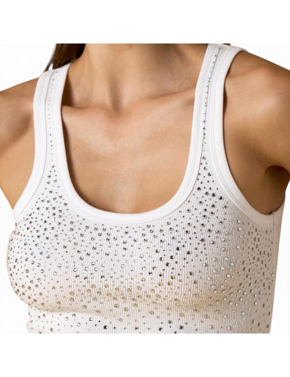 Nosecrets white tank top with rhinestones