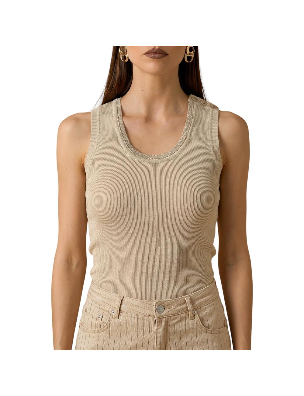 NoSecrets beige top with rhinestones