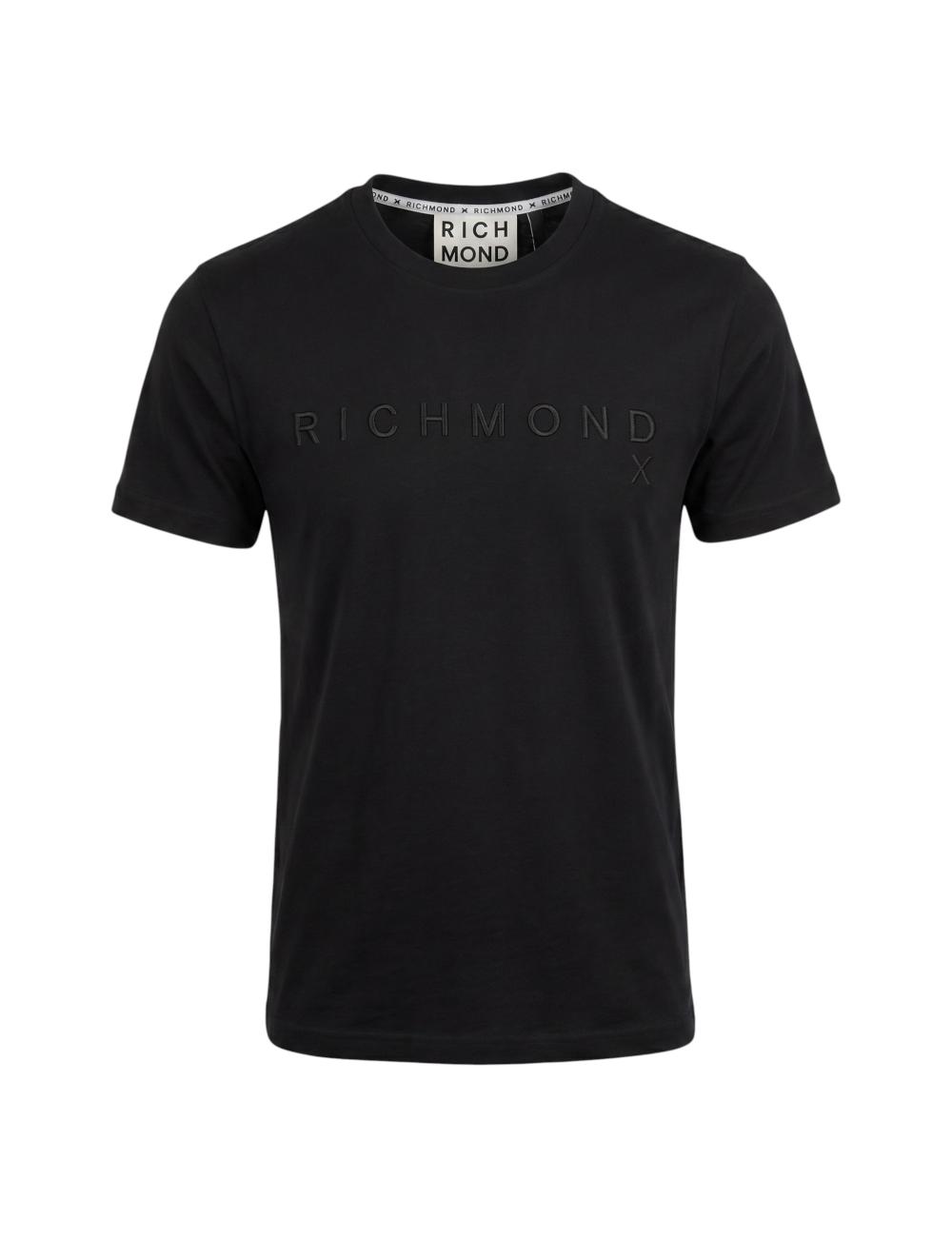 John Richmond Men's Black T-shirt with Embossed Logo