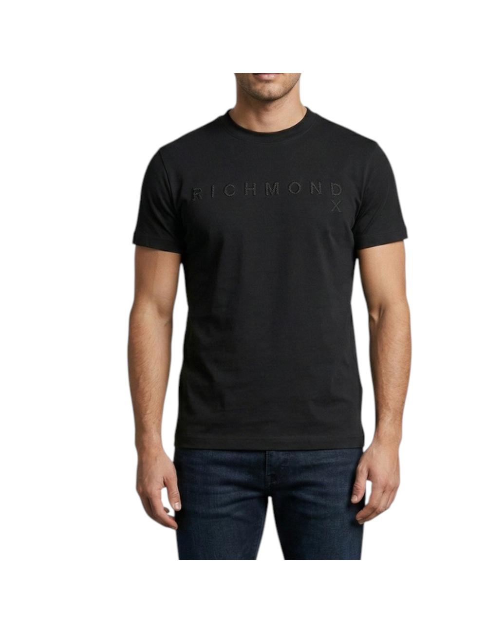 John Richmond T-shirt uomo nero con logo in rilievo