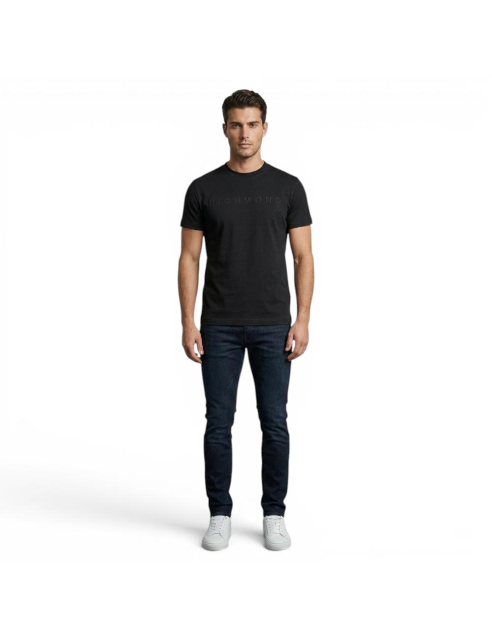 John Richmond T-shirt uomo nero con logo in rilievo