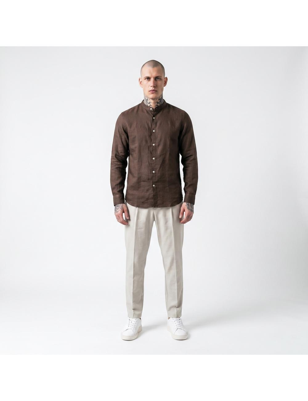 Outfit camicia lino marrone...