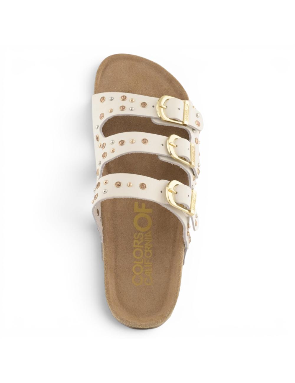 Colors of California Leather and Rhinestone Sandals White