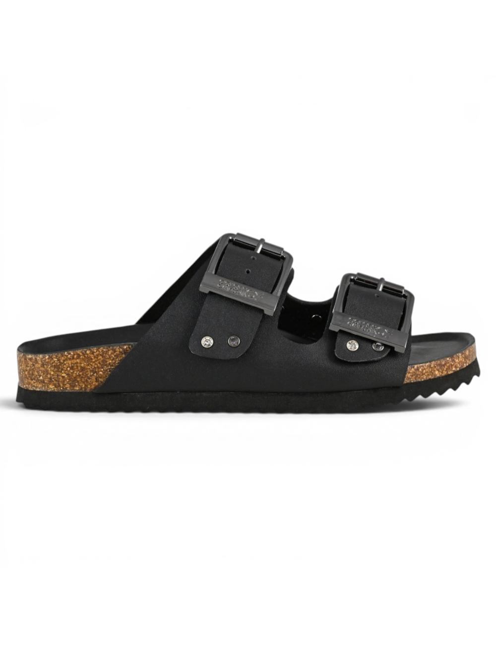 Colors of California Black Leather and Rhinestone Sandals