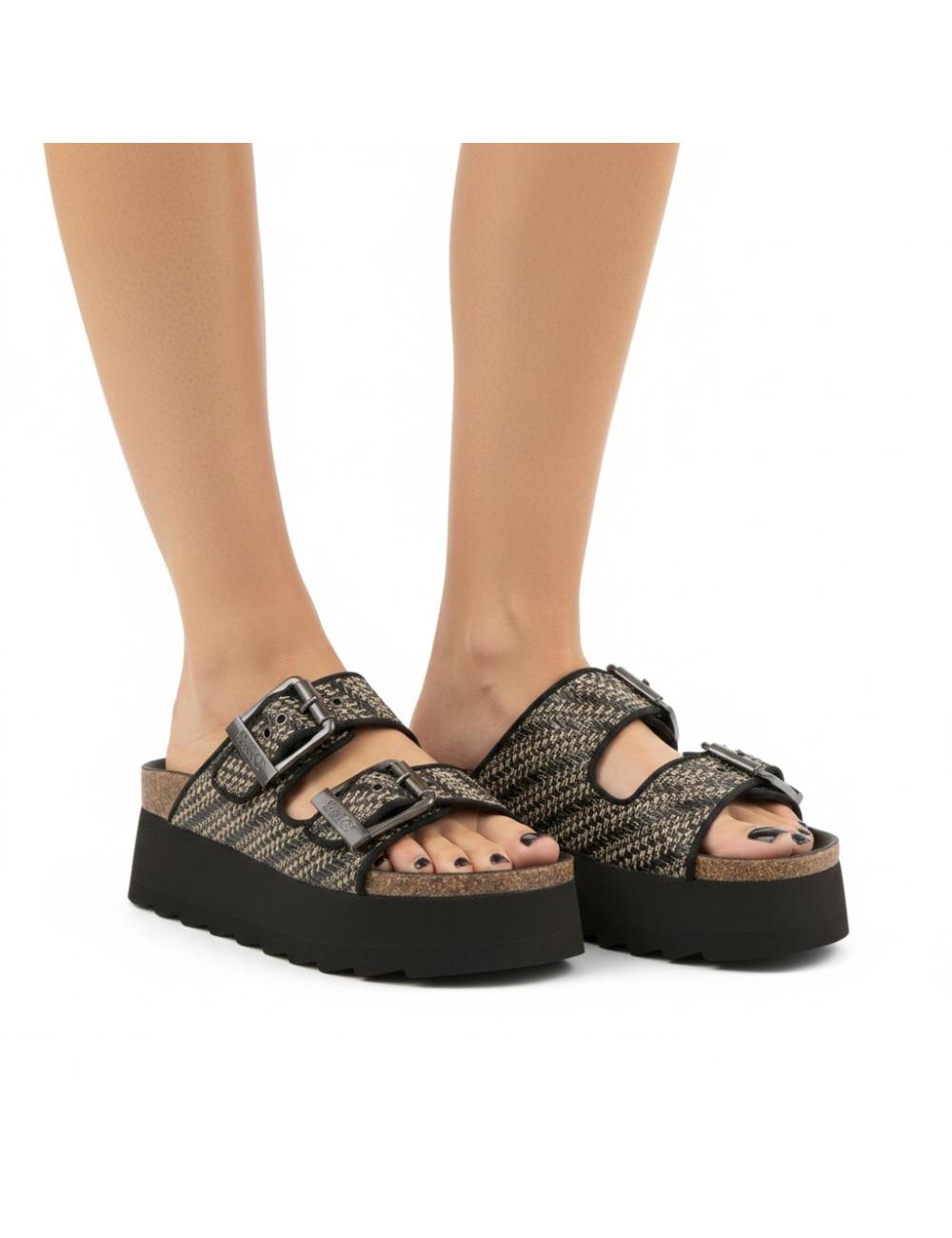 Colors of California Sandali Irvi Platform in Raffia Metallizzata